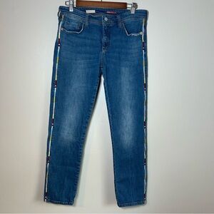 Pilcro Women's Blue Straight Jeans with Colorful Side Stripes